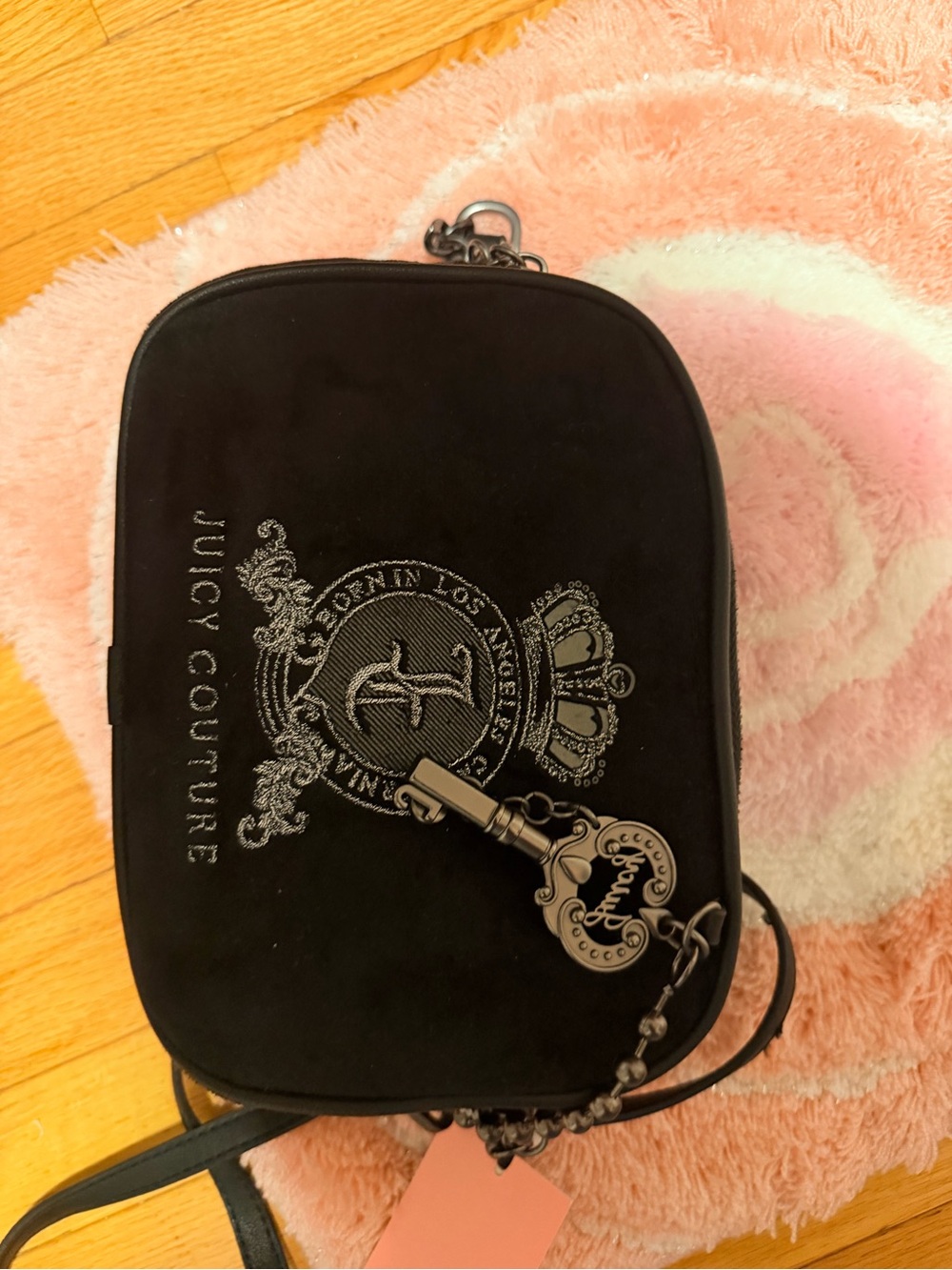 Juicy Couture Black Crossbody with Silver Crest Embroidery